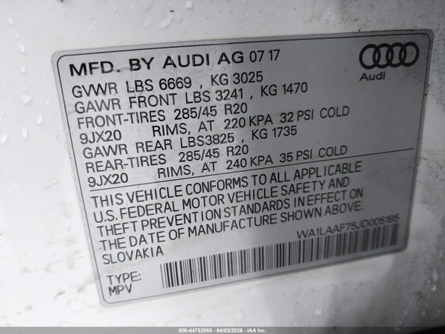 Aukcja sprzedaży 2018 Audi Q7 3.0t Premium, vin: WA1LAAF75JD005185, numer aukcji: 44752565