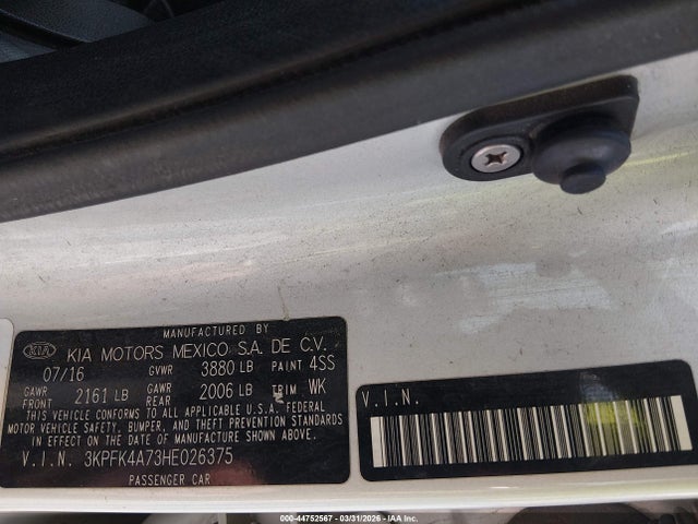 44752567 :رقم المزاد ، 3KPFK4A73HE026375 vin ، 2017 Kia Forte Lx مزاد بيع