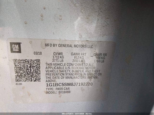 Aukcja sprzedaży 2018 Chevrolet Cruze Ls Auto, vin: 1G1BC5SM8J7192220, numer aukcji: 44752573
