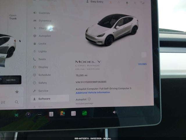 2021 Tesla Model Y Long Range Dual Motor All-wheel Drive მანქანა იყიდება აუქციონზე, vin: 5YJYGDEE9MF062885, აუქციონის ნომერი: 44752574