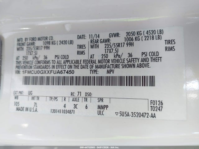 1FMCU0GXXFUA67450 Ford ESCAPE SE