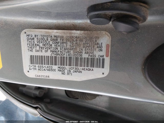 Продаж на аукціоні авто 2003 Lexus Ls 430, vin: JTHBN30F130120036, номер лоту: 44752607