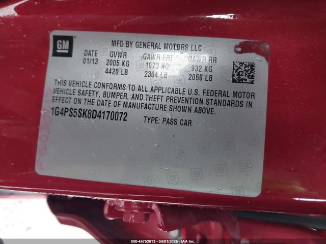 44752613 :رقم المزاد ، 1G4PS5SK8D4170072 vin ، 2013 Buick Verano Leather Group مزاد بيع