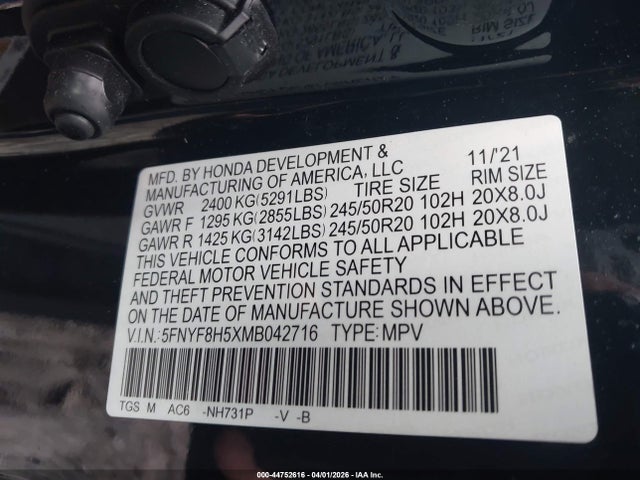Продаж на аукціоні авто 2021 Honda Passport Awd Ex-l, vin: 5FNYF8H5XMB042716, номер лоту: 44752616