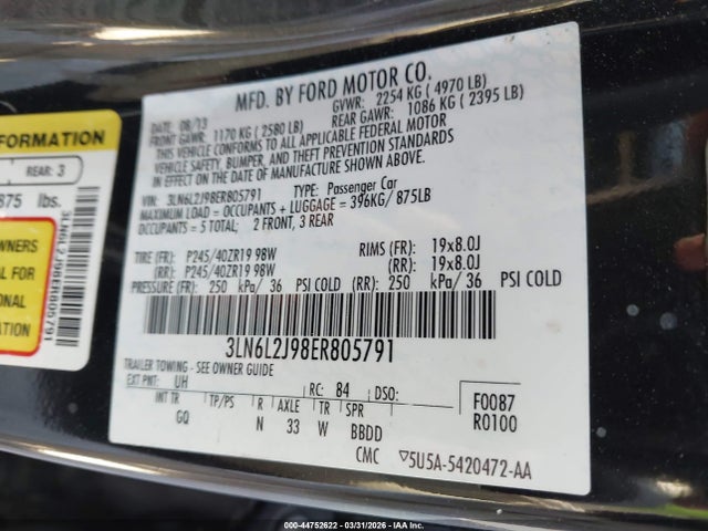 Lincoln MKZ 2014 3LN6L2J98ER805791 Image 9