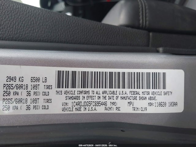 2015 Dodge Durango Limited მანქანა იყიდება აუქციონზე, vin: 1C4RDJDG5FC695446, აუქციონის ნომერი: 44752628