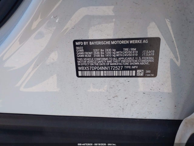 Aukcja sprzedaży 2022 Bmw X3 Xdrive30i, vin: WBX57DP04NN172527, numer aukcji: 44752630