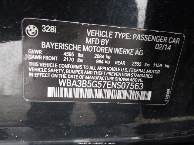 Aukcja sprzedaży 2014 Bmw 328i Xdrive, vin: WBA3B5G57ENS07563, numer aukcji: 44752643