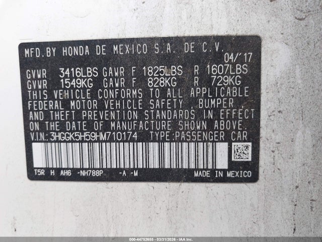 3HGGK5H59HM710174 Honda FIT LX