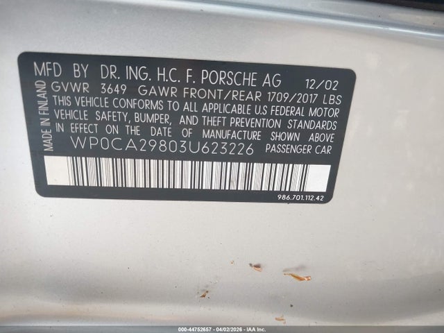 2003 PORSCHE BOXSTER WP0CA29803U623226 Photo 8