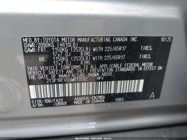 2T3P1RFV0SW613592 Toyota Rav4 Xle