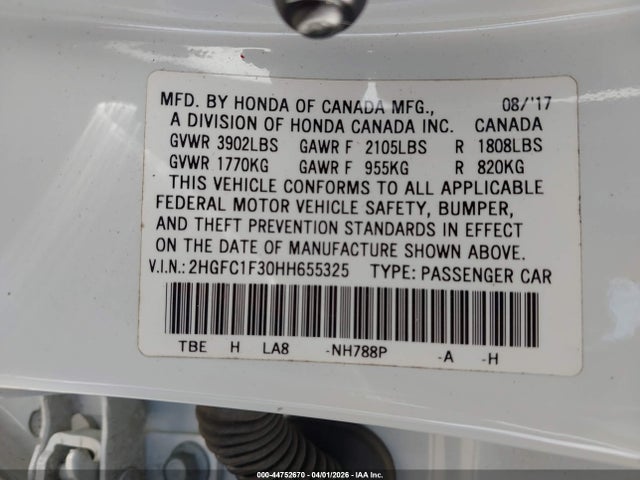 2HGFC1F30HH655325 Honda Civic Ex-t