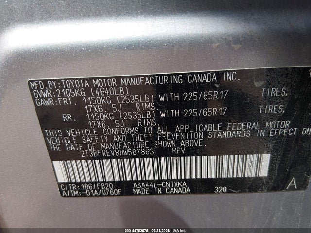 Aukcja sprzedaży 2017 Toyota Rav4 Le, vin: 2T3BFREV8HW587863, numer aukcji: 44752675
