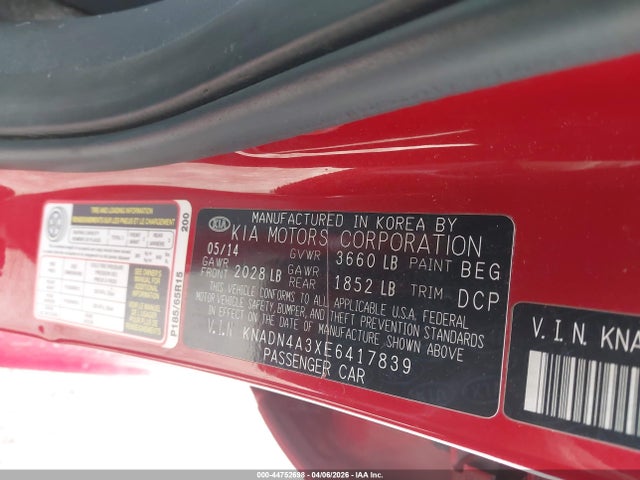 Продажа на аукционе авто 2014 Kia Rio Ex, vin: KNADN4A3XE6417839, номер лота: 44752698