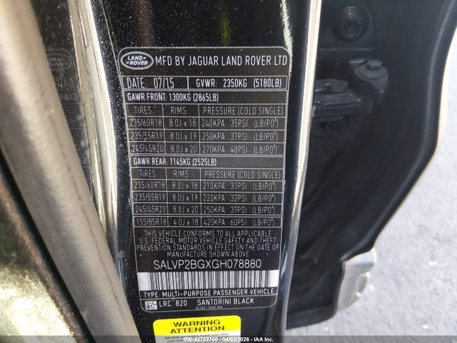 SALVP2BGXGH078880 Land Rover Range Rover Evoque Se/se Premium