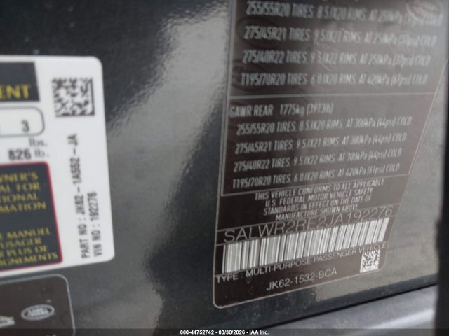 SALWR2RE2JA192276 Land Rover RANGE ROVER SPORT