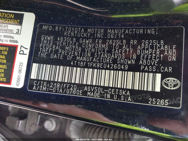 4T1BF1FK8EU426049 Toyota CAMRY SE