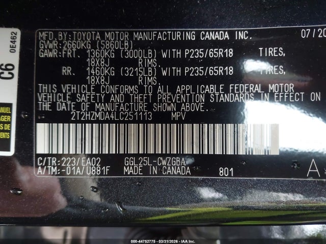 Продажа на аукционе авто 2020 Lexus Rx 350, vin: 2T2HZMDA4LC251113, номер лота: 44752775