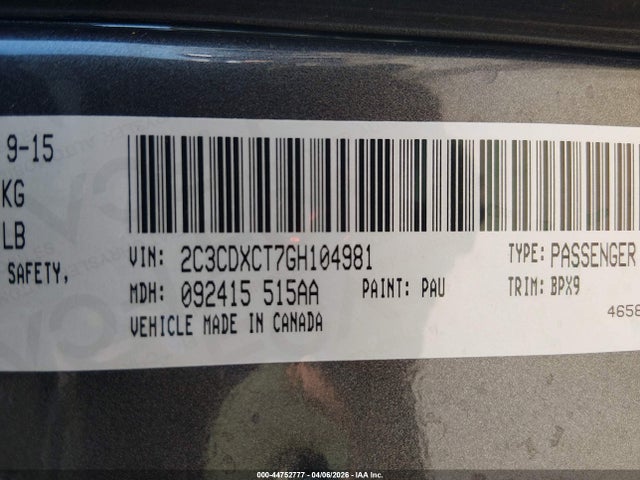 Продаж на аукціоні авто 2016 Dodge Charger R/t, vin: 2C3CDXCT7GH104981, номер лоту: 44752777