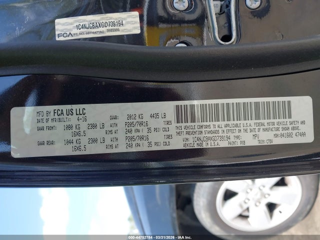 Продажа на аукционе авто 2016 Jeep Compass Sport, vin: 1C4NJCBAXGD739194, номер лота: 44752784