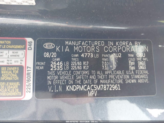 Продаж на аукціоні авто 2021 Kia Sportage Lx, vin: KNDPMCAC5M7872961, номер лоту: 44752792