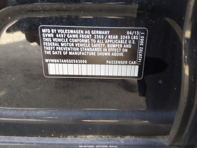 2013 VOLKSWAGEN CC WVWBN7AN5DE563096 Photo 8