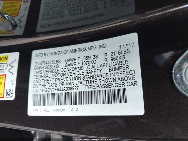 1HGCV1F93JA038927 Honda Accord Touring