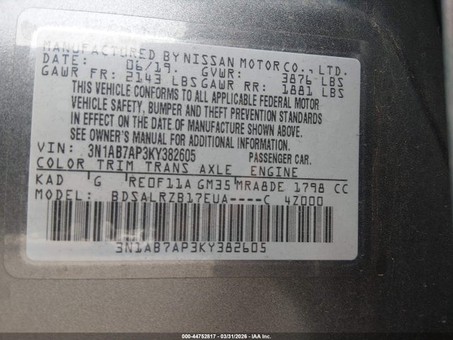Nissan SENTRA SR 2019 3N1AB7AP3KY382605 Image 9