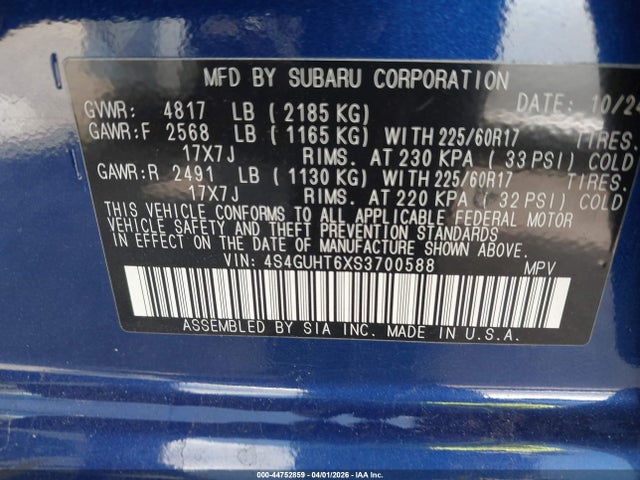 2025 Subaru Crosstrek Wilderness მანქანა იყიდება აუქციონზე, vin: 4S4GUHT6XS3700588, აუქციონის ნომერი: 44752859