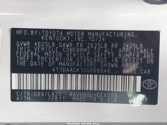 Toyota CAMRY XLE 2025 4T1DAACK1SU066646 Image 9