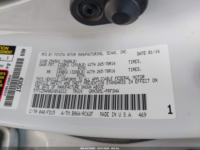 5TFCZ5AN0GX016212 Toyota Tacoma Trd Off Road