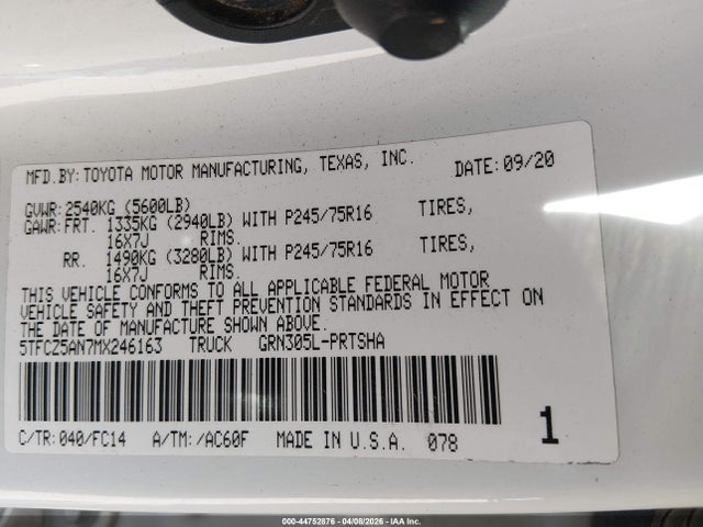 2021 Toyota Tacoma Sr5 V6 მანქანა იყიდება აუქციონზე, vin: 5TFCZ5AN7MX246163, აუქციონის ნომერი: 44752876