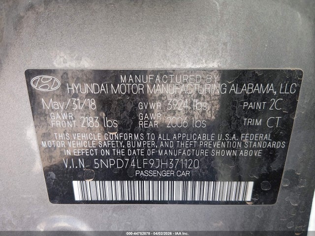 Продаж на аукціоні авто 2018 Hyundai Elantra Se, vin: 5NPD74LF9JH371120, номер лоту: 44752878