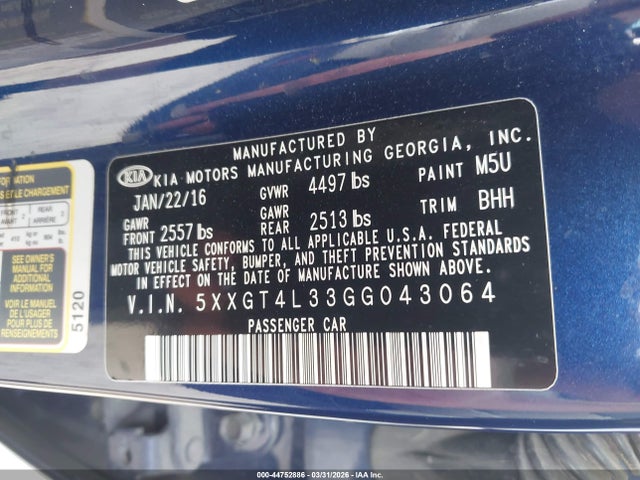 5XXGT4L33GG043064 KIA Optima Lx
