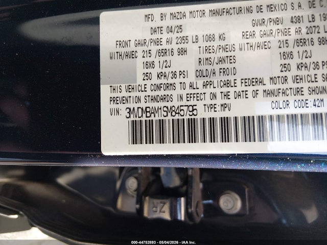 Aukcja sprzedaży 2025 Mazda Cx-30 2.5 S, vin: 3MVDMBAM1SM845795, numer aukcji: 44752893