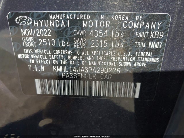 Aukcja sprzedaży 2023 Hyundai Sonata Sel, vin: KMHL14JA3PA290226, numer aukcji: 44752895
