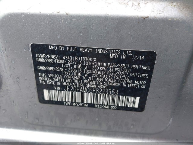 44752901 :رقم المزاد ، JF2GPAMC6F8223353 vin ، 2015 Subaru Xv Crosstrek 2.0i Limited مزاد بيع