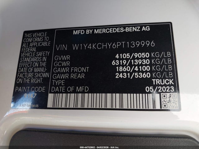 Aukcja sprzedaży 2023 Mercedes-benz Sprinter 2500 High Roof 4-cyl Diesel, vin: W1Y4KCHY6PT139996, numer aukcji: 44752902