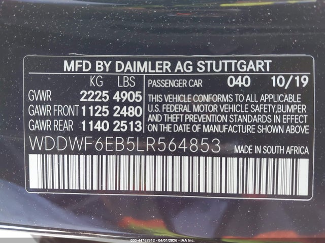 Aukcja sprzedaży 2020 Mercedes-benz Amg C 43 4matic, vin: WDDWF6EB5LR564853, numer aukcji: 44752912