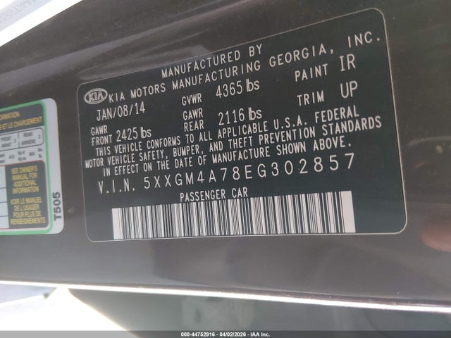 5XXGM4A78EG302857 KIA Optima Lx