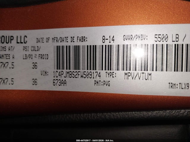 Продаж на аукціоні авто 2015 Jeep Cherokee Trailhawk, vin: 1C4PJMBS2FW509174, номер лоту: 44752917