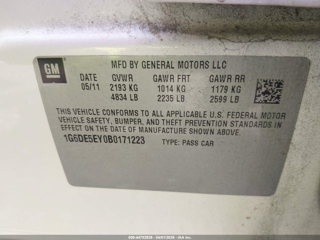 44752926 :رقم المزاد ، 1G6DE5EY0B0171223 vin ، 2011 Cadillac Cts Luxury مزاد بيع