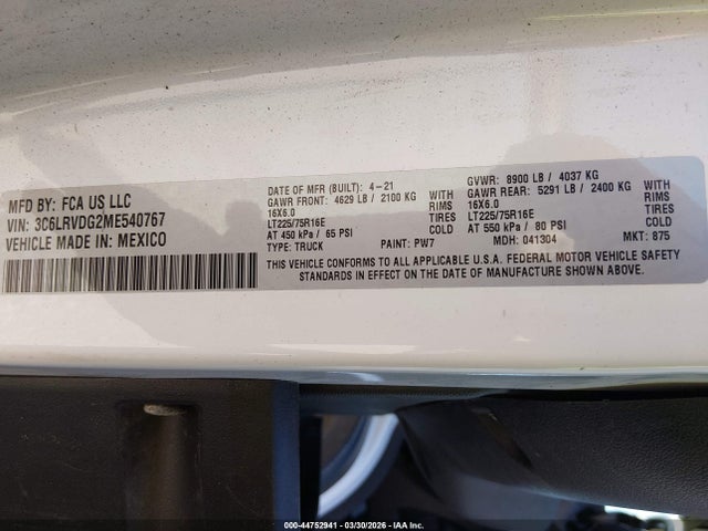 2021 RAM PROMASTER 2500 3C6LRVDG2ME540767 Photo 8