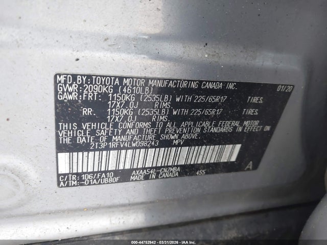 Toyota Rav4 Xle 2020 2T3P1RFV4LW098243 Image 9