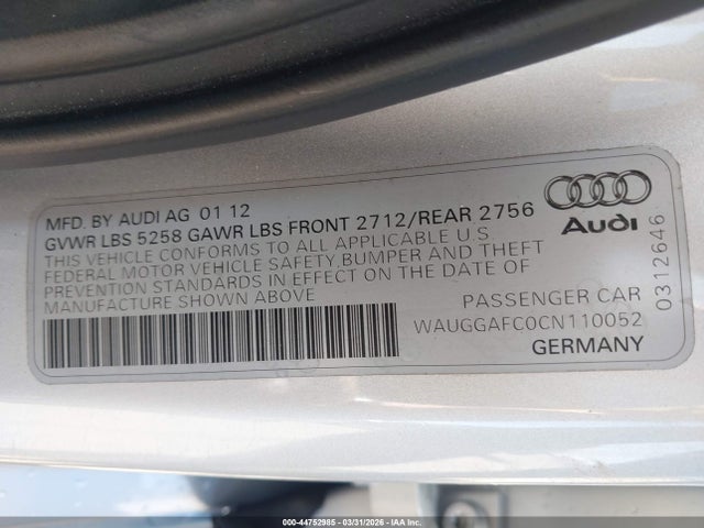 Продаж на аукціоні авто 2012 Audi A6 3.0 Premium, vin: WAUGGAFC0CN110052, номер лоту: 44752985