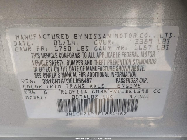 Nissan Versa 1.6 Sv 2014 3N1CN7AP3EL856487 Image 9
