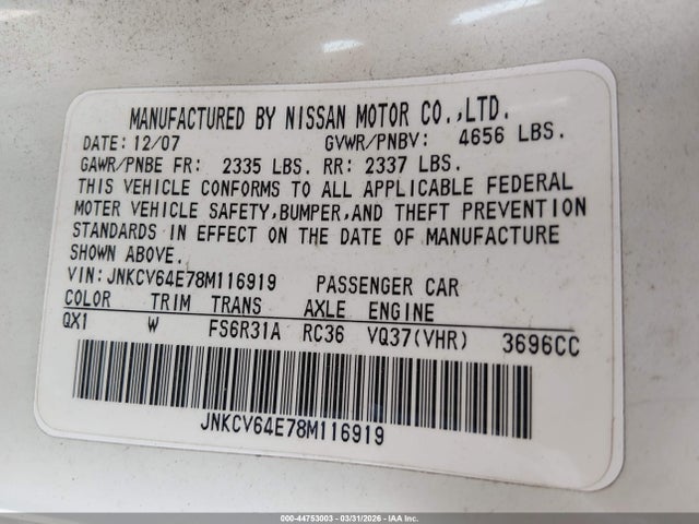 2008 INFINITI G37 JNKCV64E78M116919 Photo 8