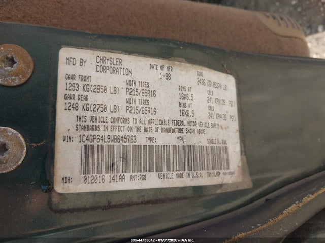 Продаж на аукціоні авто 1998 Chrysler Town & Country Lxi, vin: 1C4GP64L9WB649763, номер лоту: 44753012