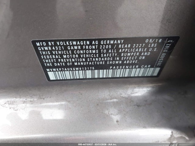 WVWKP7AUXGW913175 Volkswagen E-golf Se