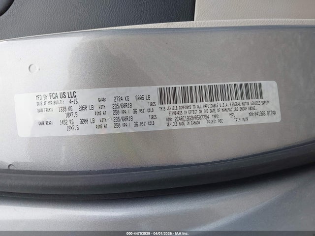 44753039 :رقم المزاد ، 2C4RC1BG9HR507754 vin ، 2017 Chrysler Pacifica Touring-l مزاد بيع